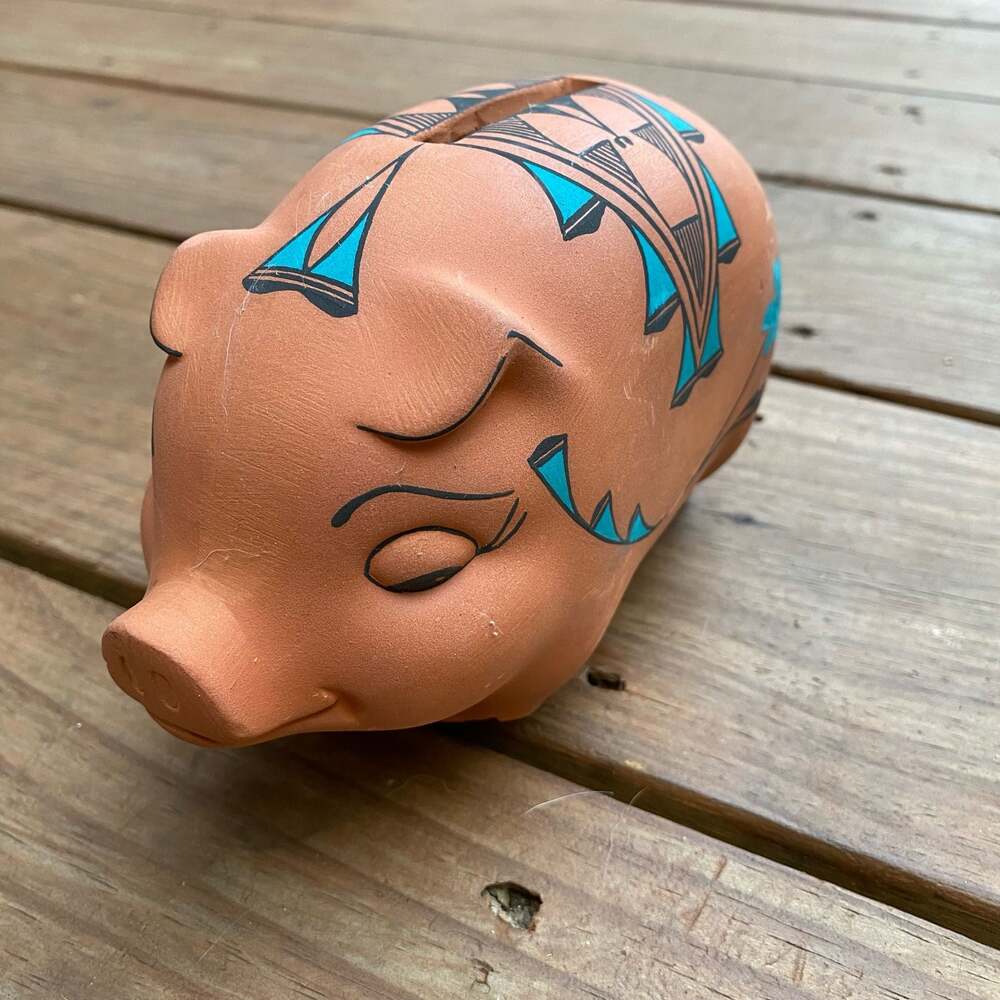 Chris Chino Acoma Hand-Painted Terracotta Piggy Bank